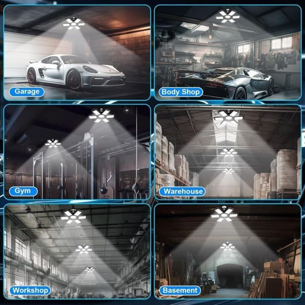 LED Garagelys 2-pak, 45W 4500LM LED Butikslys, LED Garageloftlys med 6+1 justerbare paneler til kælder, lade, lager