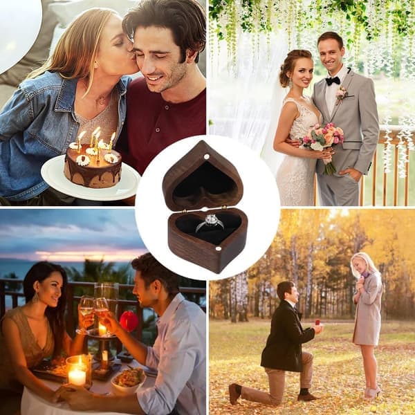 Träringlåda för bröllop, hjärtformad träringlåda, personlig förlovningsringlåda med transparent lock, för julklapp one