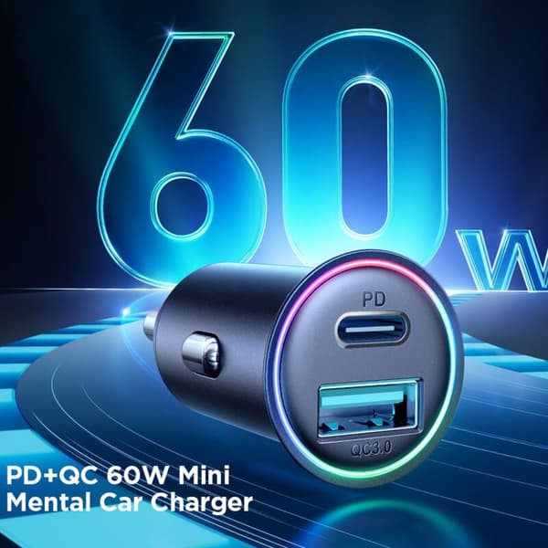 60W USB-C Biloplader, Hurtig USB-C Biloplader, USB Bilopladeradapter, Kompatibel med iPhone 15, 14, 13, Pro Max