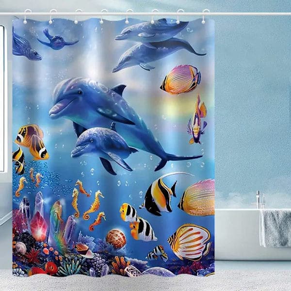 Vattentätt duschdraperi med delfinmotiv, mögelresistent duschdraperi för badrum, delfinduschdraperi 90cm*180cm 90cm*180cm