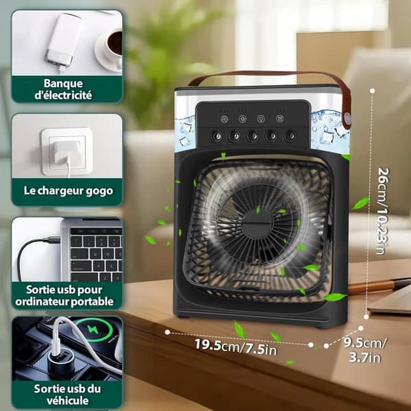 Bærbar Mini Luftkjøler med 3 Hastigheter, Timer, 7 LED-lys og Tåkemoduser (Svart)