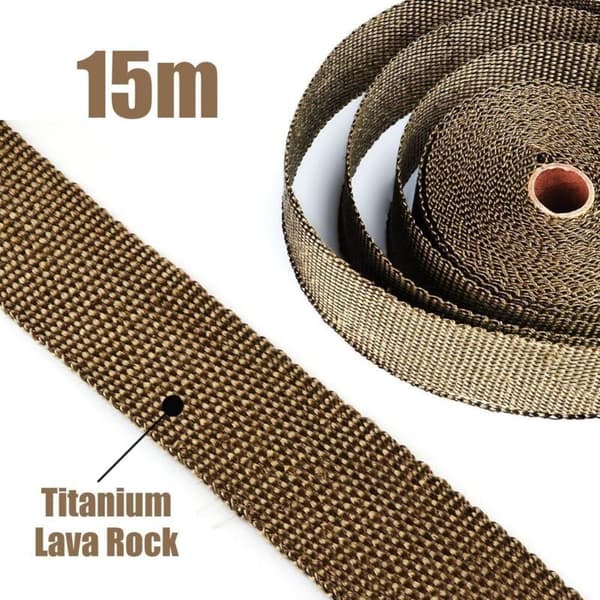 15M50mm Magma Titanium Termisk Isoleringstape + 15 Sorte Kabelbindere i Rustfrit Stål til Motorcykel Udstødningsrør Termisk Isolering