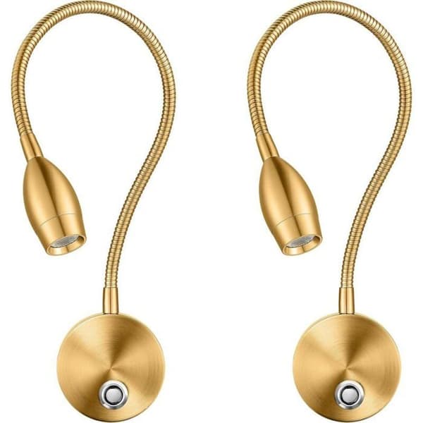 Sengelampe, læselampe til soveværelse, 3W LED touch dæmpbar (guld, 2 stk.)