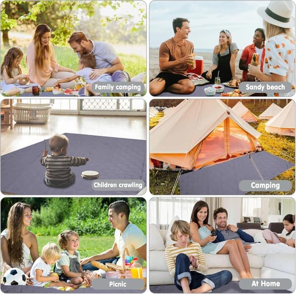 80\"×80\" Ekstra stort vandtæt picnictæppe, foldbart bærbart udendørstæppe med bærestrop til strand, parkplæne, camping, vandreture grå Grey