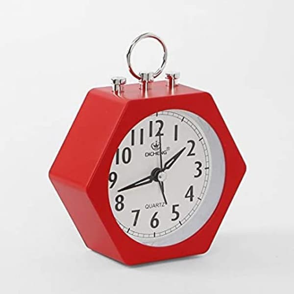 JUSTUP Alarm Hexagon Bordsklocka Väckar Dig Tyst Fungerar Perfekt För Sovrum Kontor --- Röd