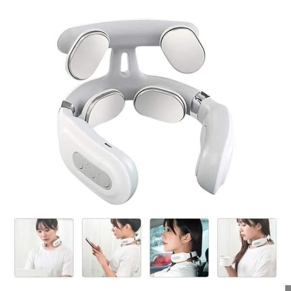 3D Pulse Halsmassager, Multifunktionel Elektrisk Massageapparat til Fysioterapi, 4 Hoveder, 16 Niveauer