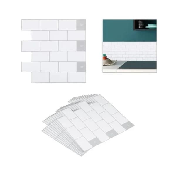 Kakeldekor, set om 10, 3D-väggdekorpanel, badrum, 30,5 x 30,5 cm, Paris tunnelbana, vit