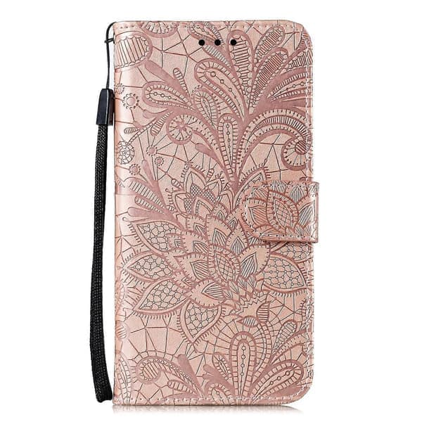 Blomsterpræget læderetui til iPhone 15 Plus Rosaguld Rose Gold