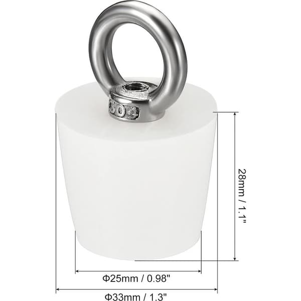 Konisk plugg, silikongummipropp 25 mm til 33 mm, solid badeplugg med ring for reagensrør, vannrør, avløpshull, hvit, 2 stk.