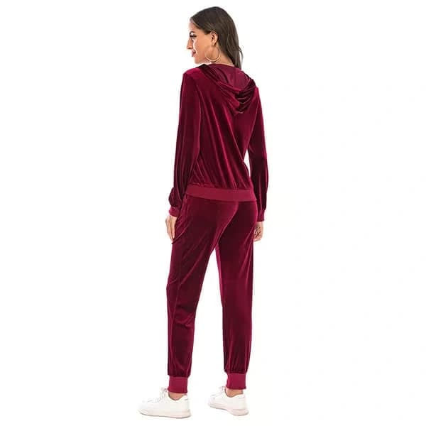 Træningsdragt til kvinder 2-delt sæt i velour, sweatsuit RØD