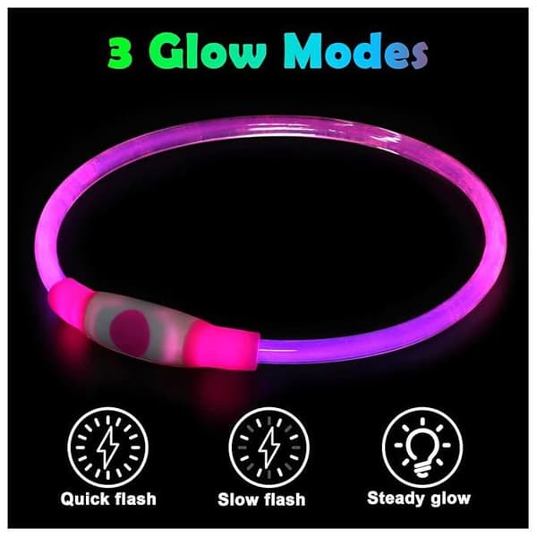 LED-halsband för hundar och katter, USB-uppladdningsbart, justerbart, vattentätt, klippbart, husdjurssäkerhet, rosa