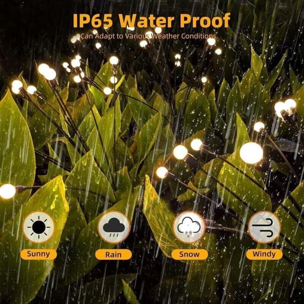 Sæt med 2 LED solcellehavelys, Firefly solcellehavelys, dekorative udendørs solcellelamper, IP65 vandtætte udendørs solcellelamper