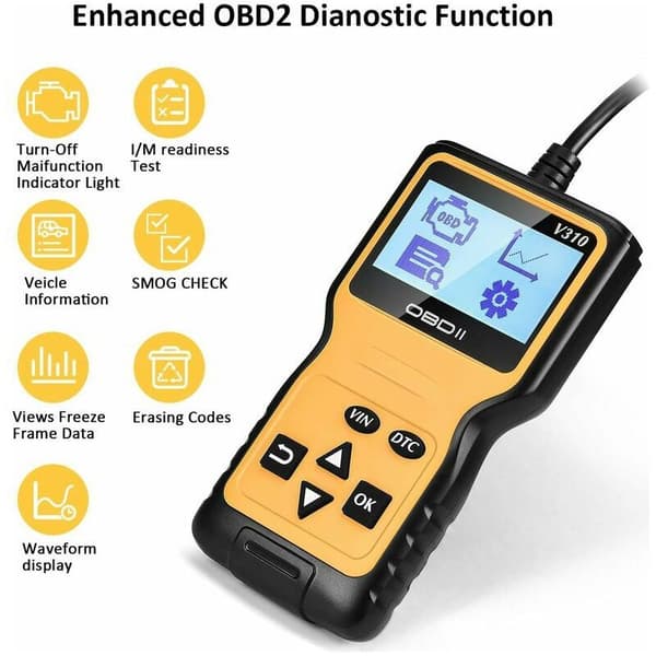OBD2 Diagnosescanner – 2,8-tommer farve-LCD-skærm – Læser og sletter motorfejlkoder – OBDII-kompatibel