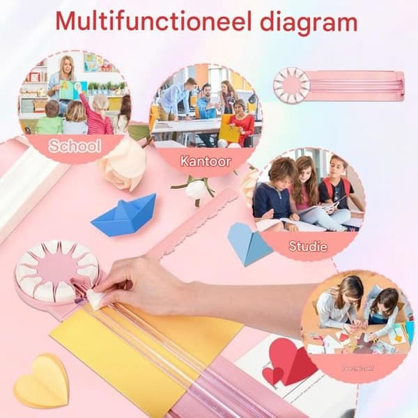 Multifunksjonell papirkutter - Papirkutter - Kanttrimmer - Egnet for kraftpapir, scrapbooking, postkort, etc. - Rosa