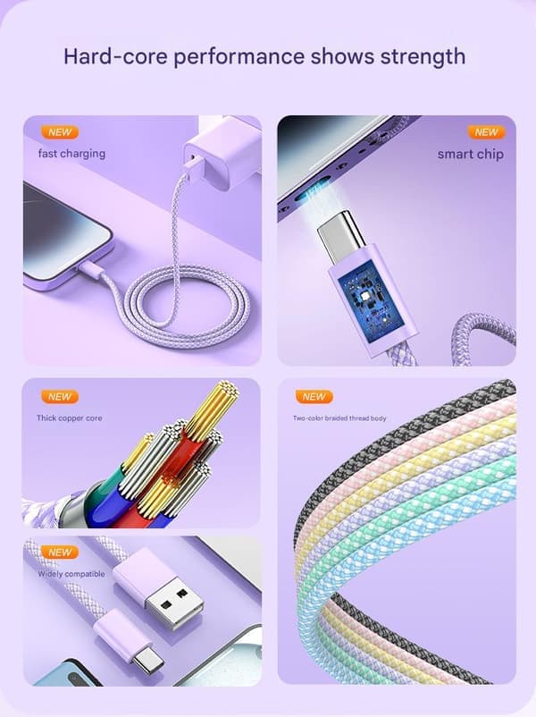 Type-C punottu datakaapeli - sopii iPhone Samsung -pikalataukseen USB-latauskaapeli violetti 1M 1M