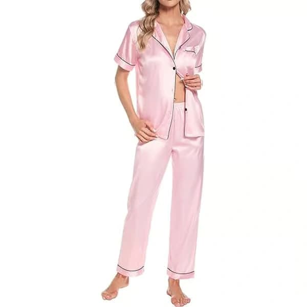 4-delt pyjamasett for kvinner i silkesateng, sexy pyjamas, nattøy Rosa