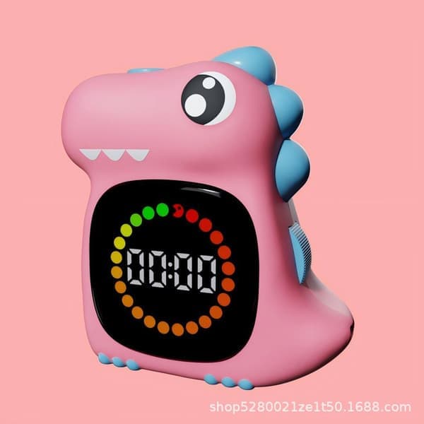 Visuel Timer til Børn – 100 Minutter Dinosaur LED Nedtælling, Lydløs og Pædagogisk til Hjem og Klasseværelse-Pink