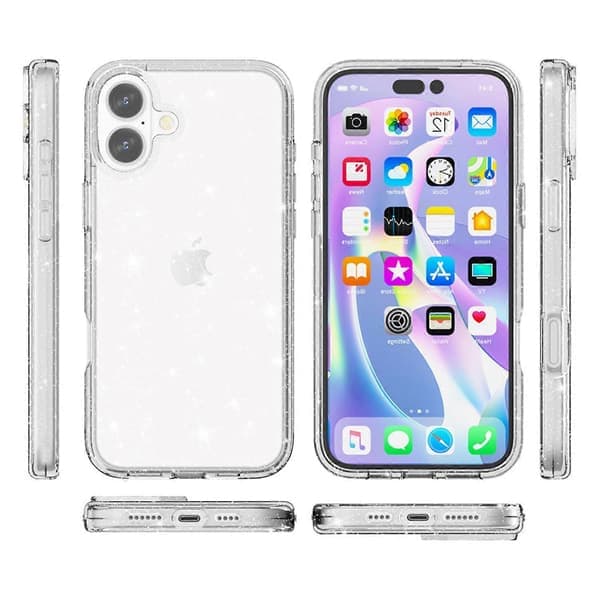 AMORUS Deksel til iPhone 17 Myk TPU Hard PC Bakside Støtsikker Telefonbeskyttelse - Glitter Hvit (Glitter Hvit)