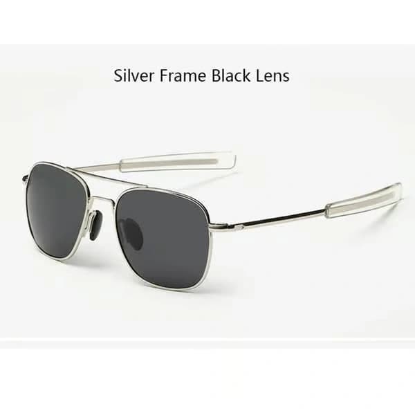 Trendy Sorte Amerikanske Hær Pilot Solbriller Til Mænd - Mærke American Optical Polariserede Solbriller Oculos De Sol Sølv Sort Silver Black