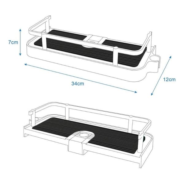 Bruserhylde i rustfrit stål – Borefri installation – Mål 34x12x7 cm – Kapacitet 3 kg – Til 22 til 25 mm stænger