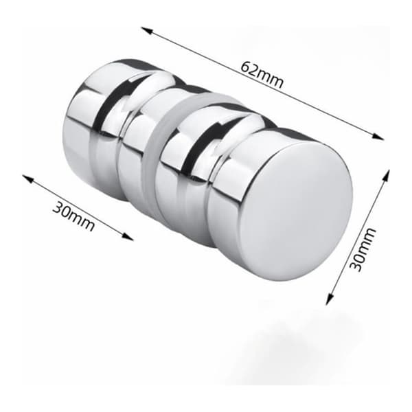 Sett med 2 dusjdørhåndtak i rustfritt stål – Polert kromfinish – Antiskli med puter – Lengde 6 cm, diameter 3 cm