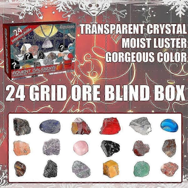 Julöverraskning Blind Box 24 dagar Adventskalender Mineral Natursten Julklapp