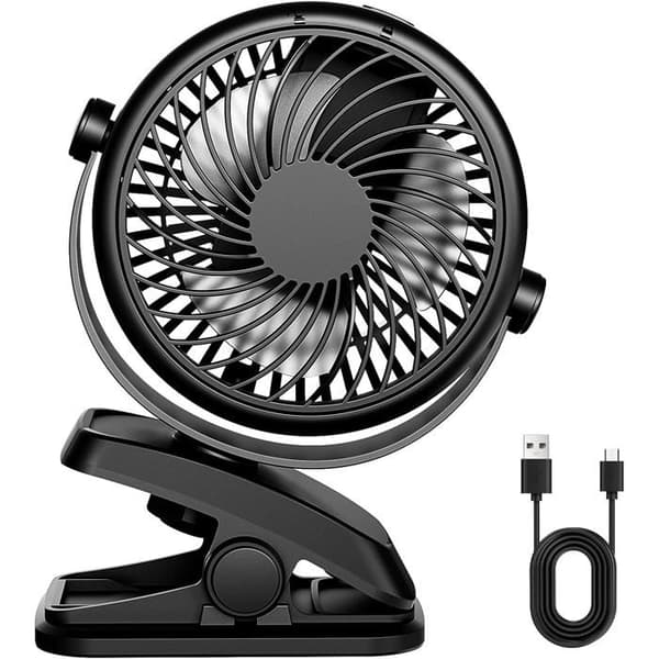 Mini USB-vifte, bærbar, stillegående, oppladbart batteri, 3 hastigheter, 360° rotasjon
