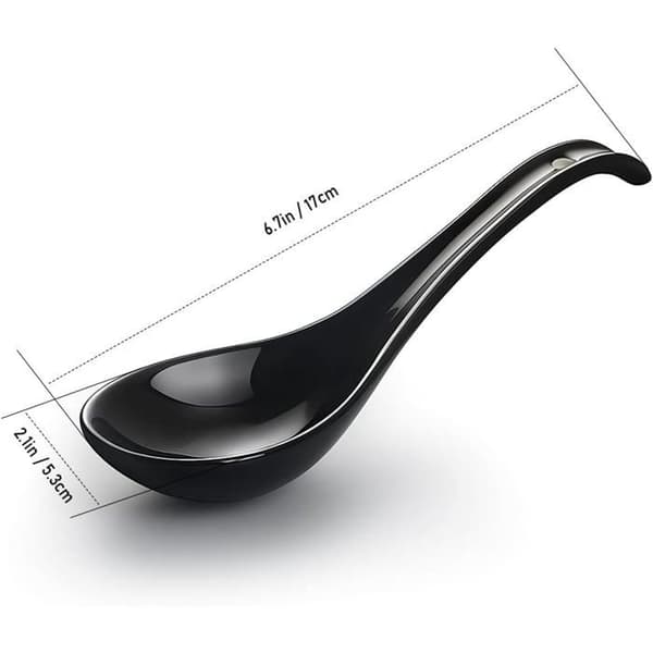 Sæt med 6 suppeskeer, sort keramik, 17 cm, ergonomisk design, til ramen og pho