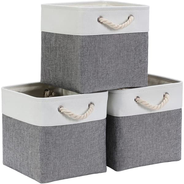 Tygförvaringskub 33x33x33cm, Kubförvaringskorg, Förvaringslåda (Grå Vit, 3-pack)