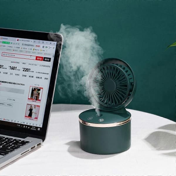 Stille USB-bordvifte med innebygd luftfukter, 3-trinns mini bærbar vifte.