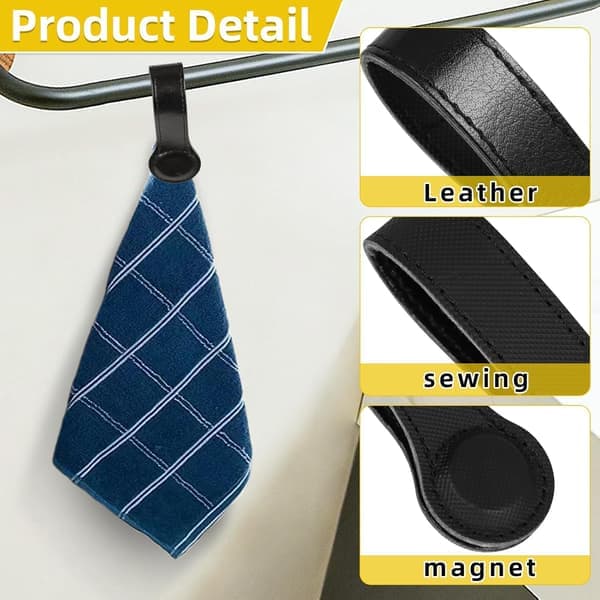 Magnetic Towel Clips - 3 pcs Leather for Kitchen, Bathroom, Bars, Shelves & Oven Handles