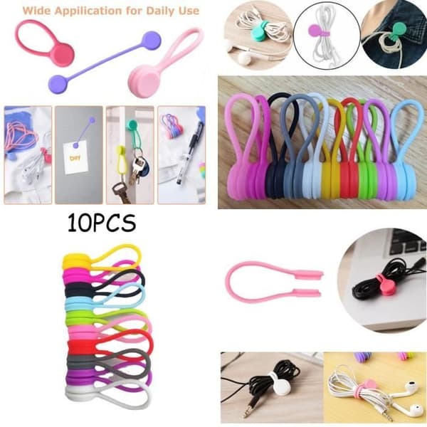 Magnetiske kabelbindere - Silikone kabelclips - 10 stk.