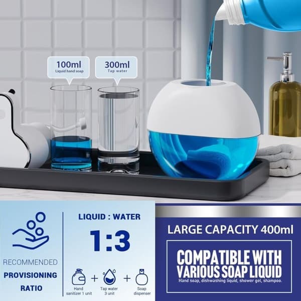 Beröringsfri tvåldispenser (vit), 400 ml skumhandtvättdispenser, di