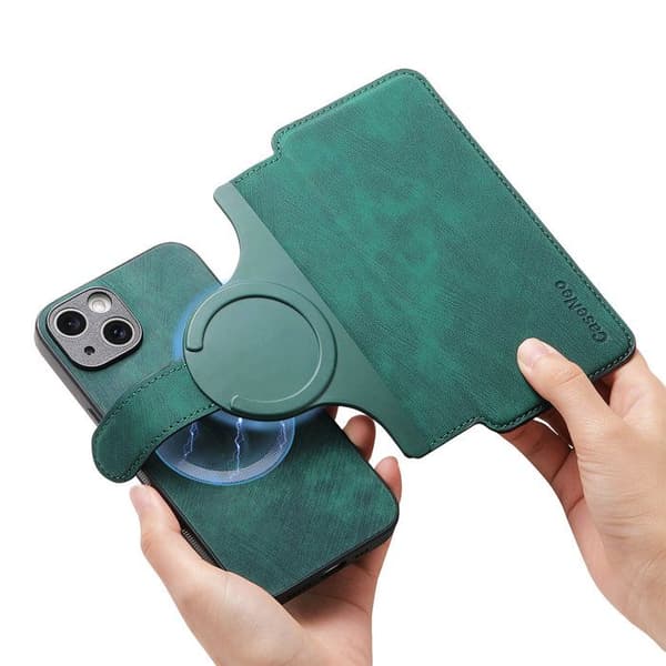iPhone 16 Plus Fodral, Premium Skyddande PU Läderfodral, [Magnetisk Stängning] [Flipfodral] - Grön
