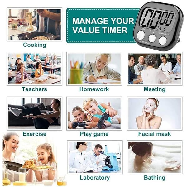 Set med 4 magnetiska kökstimer, högt larm, stor LCD-skärm, timer för barn, studier och matlagning