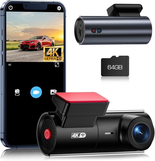 Dash Cam 4K WiFi – 2160P bilkamera med nattsyn, loop-opptak, G-sensor, 24H parkeringsmonitorering