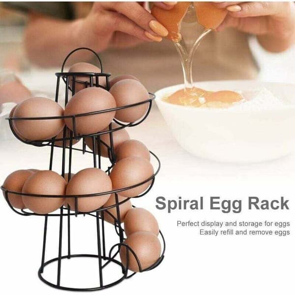 Spiralformet eggholder, eggstativ i metall, eggdispenser, egghylle