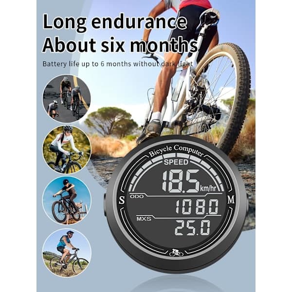 Rund cykeldator – Extra stora siffror, automatisk energisparfunktion, 180 dagars batteritid, stötsäker – 2\" diameter