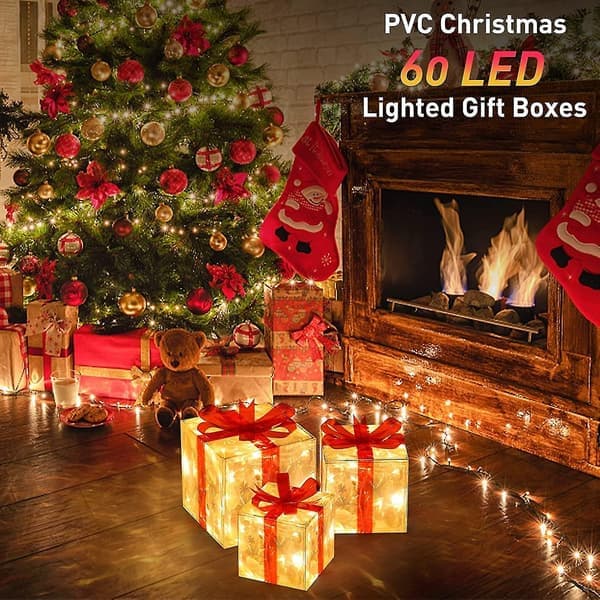 2025 New Decorative Gift Box with String Lights, Decorative Lamps and Festive Ornaments, 3-piece Set