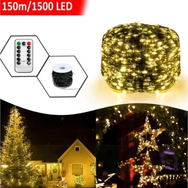 Ljusslinga - 150m - 1500 LED - Varmvit - Fjärrkontroll - Utomhus