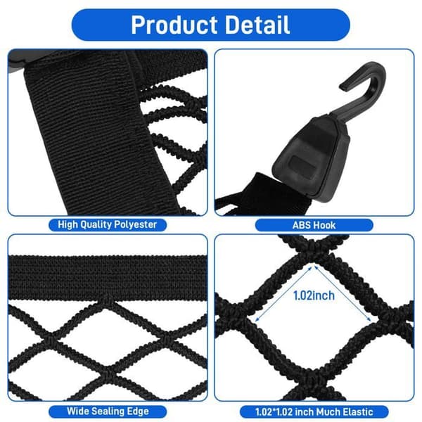 Lastnet-1, Justerbart Elastisk Net 60x40cm, 4 Nylonkroge - Universelt til Køretøjer, Varevogne, SUV'er - Organisering
