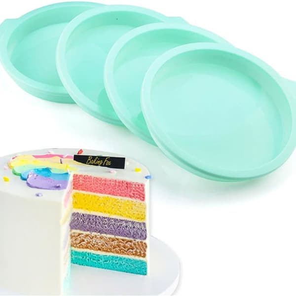 Sæt med 4 runde silikone kageforme, lækagesikre, non-stick, 15 cm, lyserøde og blå, et bageudstyr i silikone