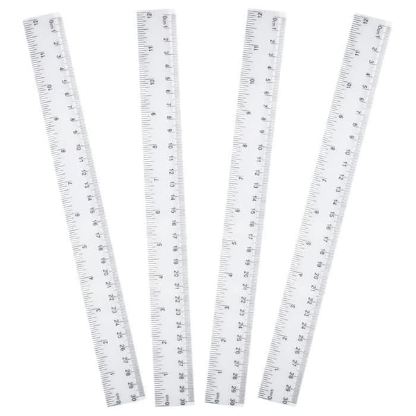 4 gennemsigtige plastiklinealer 30 cm - Brudsikre - Elev/Kontor
