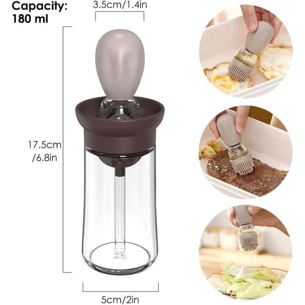 Set med 2 oljedispenserflaskor med borste, 180 ml glas för matlagning, bakning och grillning (kafé)