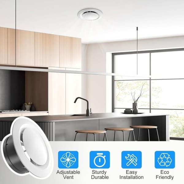 Hvid 75 mm skiveventil, justerbar ABS ventilationsrist til væg/loft og ventilator