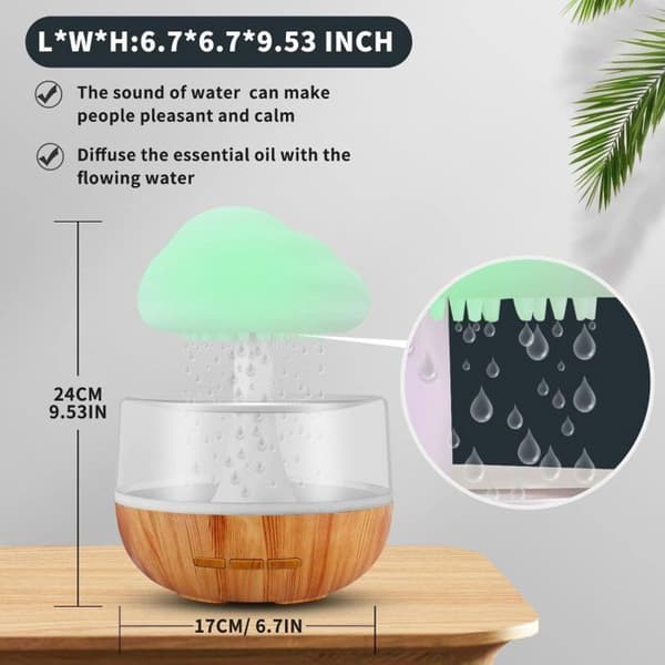 Luftfukter med regnlys, regnsky-luftfukter med 7 farger LED-lys