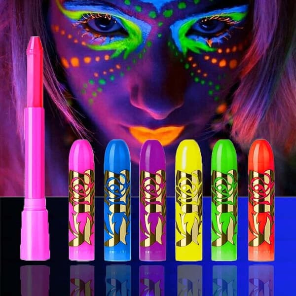 6-pak neon fluorescerende selvlysende ansigtsmalingstifter vaskbare makeup-farveblyanter til voksne Halloween maskeradefest