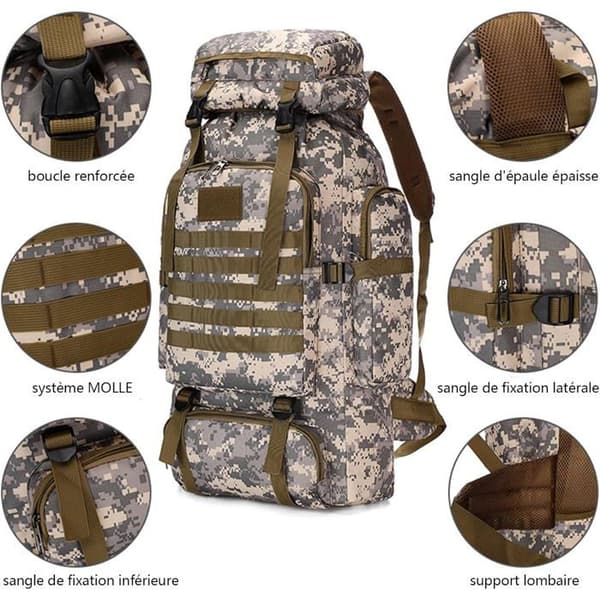 Vandringsryggsäck 80L, Högdensitetsnylon, Molle-system, Vattentät, Militär Camping