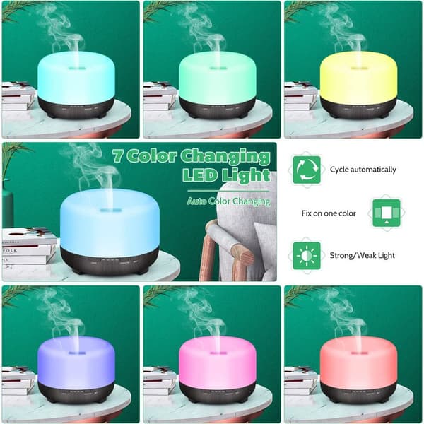 Diffuser til æteriske olier, aromaterapi-diffuser med 7-farvet LED-lys til store rum, ultralyds-luftfugter til hjemmet