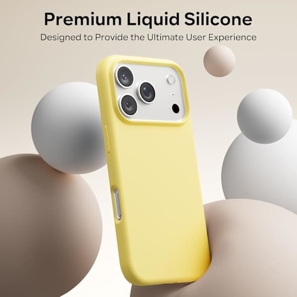 Flydende silikonecover til iPhone 17 Pro, stødsikkert blødt telefoncover, fuld beskyttelse, gul iPhone 17 Pro Yellow iPhone 17 Pro